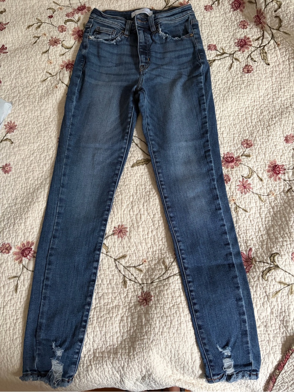 KanCan Dark Blue Skinny Jeans with Distressed Hem